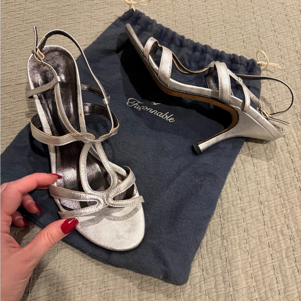 Faconnable Silver Strappy Heel Sandals